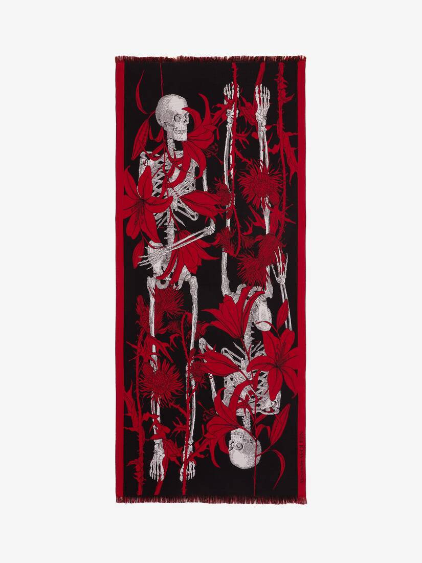 Bufanda Alexander McQueen Floral Silhouette Skeleton Hombre - Negros/Rojos - Mexico 276-MKSRDC